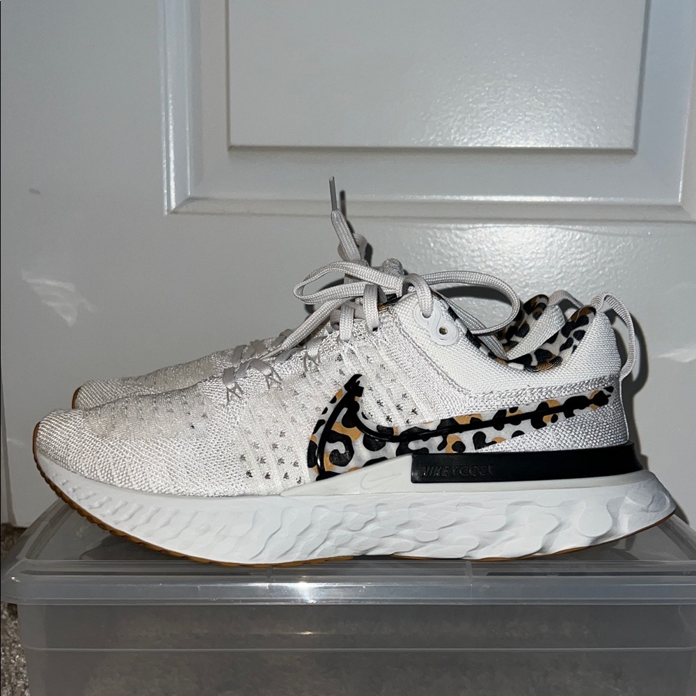 Stylish White, Black and Leopard Women's Sneakers